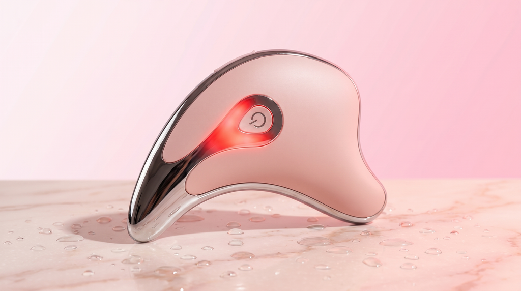 Sculpt device three-quarter angle with red LED glow